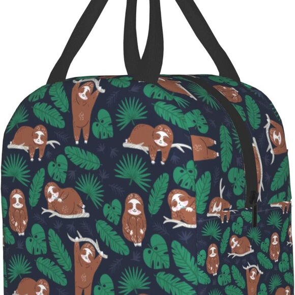 Funny Sloth Lunch Bag Tropical Leaf Insulated Leakproof Durable Handbag Portable - Picture 3 of 8